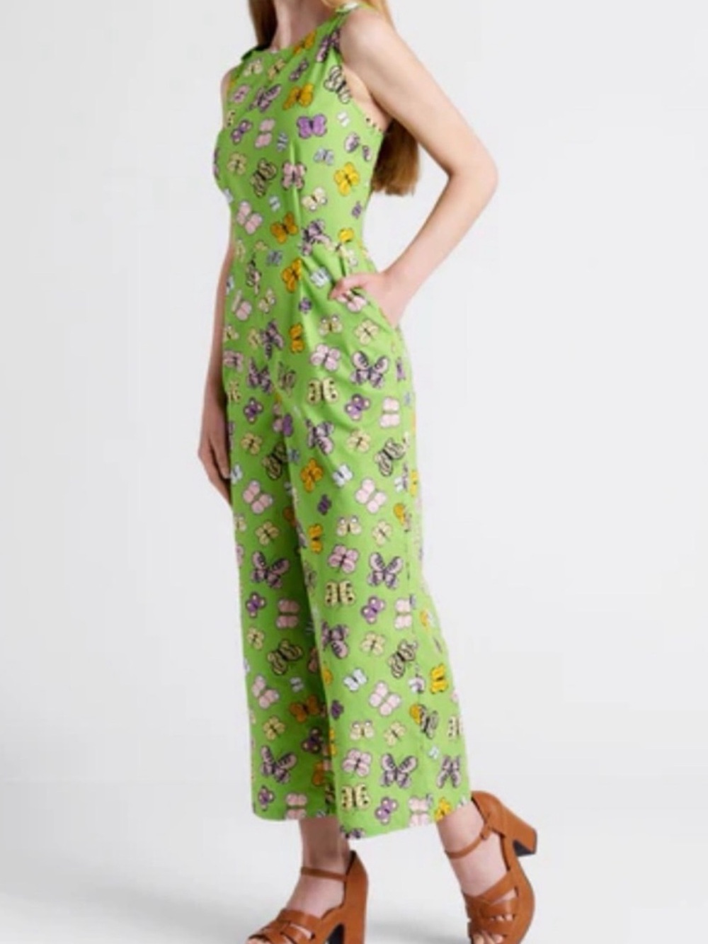 Modcloth Green Butterfly-Print Wide-Leg Jumpsuit
